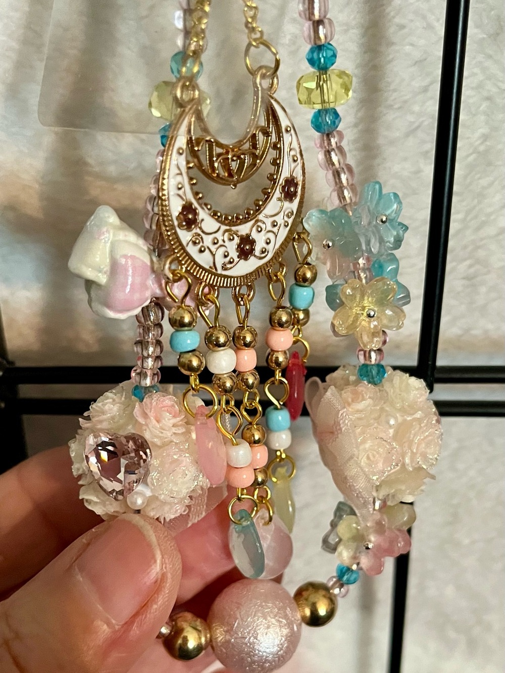 Gold Crescent Moon Beaded Charm for Keys/Phone/Purse - Picture 3 of 5